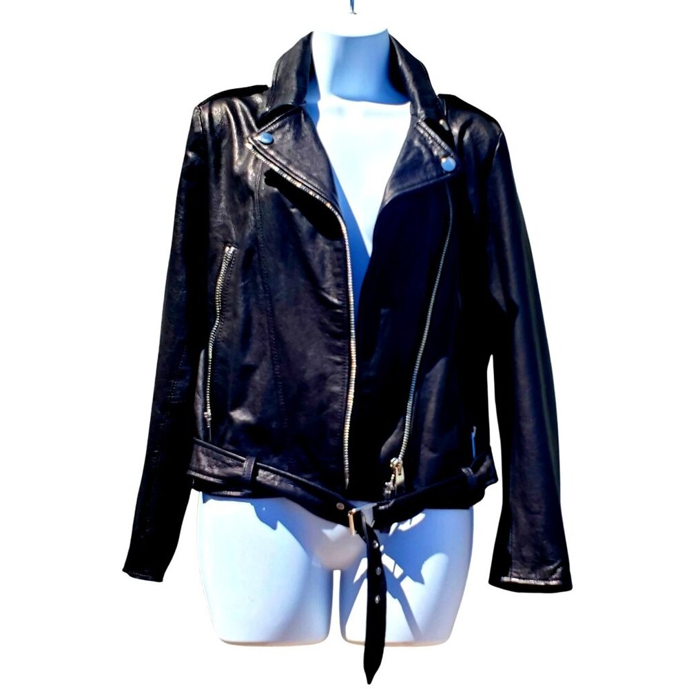 Hipchik Couture Rhinestone Crystal Love Black Lambskin Leather Jacket S M Moto - Picture 2 of 12